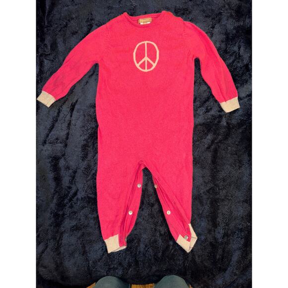 BOUTIQUE CASHMERE BLEND PINK LOVE PEACE ONESIE BABY 18-24 MONTHS - Picture 1 of 3